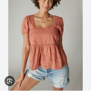 Lucky Brand Peplum Puff Sleeve Shirt